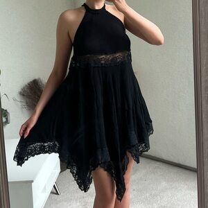 Intimately Free People XS Fairy Dress Lace Black Goth Handkerchief Style Mini